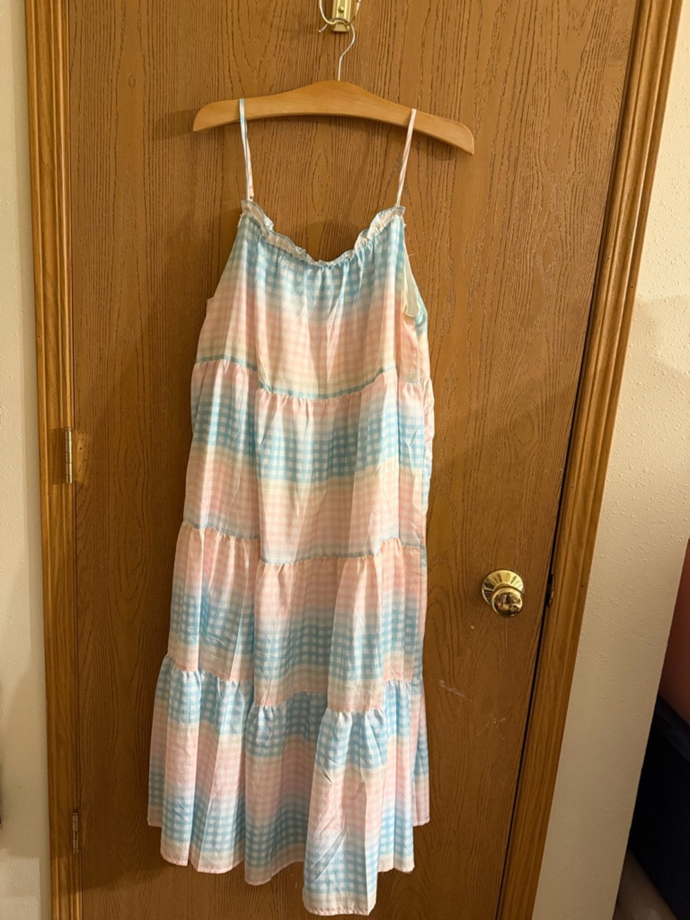 Storia Pastel Pink & Blue Tiered Midi Dress